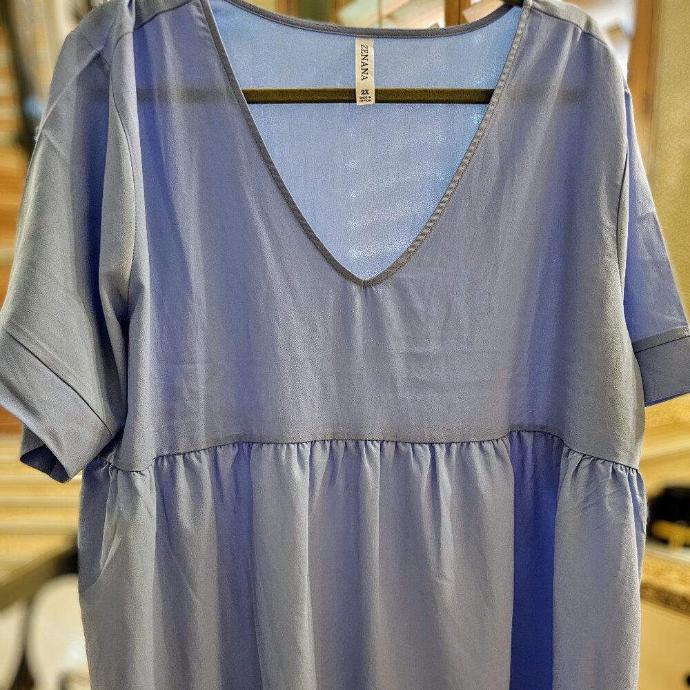 Chic Soul, Babydoll Periwinkle Tunic, 2X